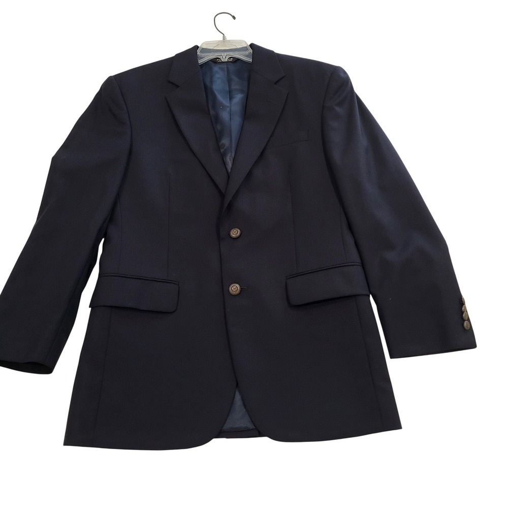 Jos. A. Banks Navy Blue Blazer Two Crest Brass Buttons Sport Coat Jacket 39R